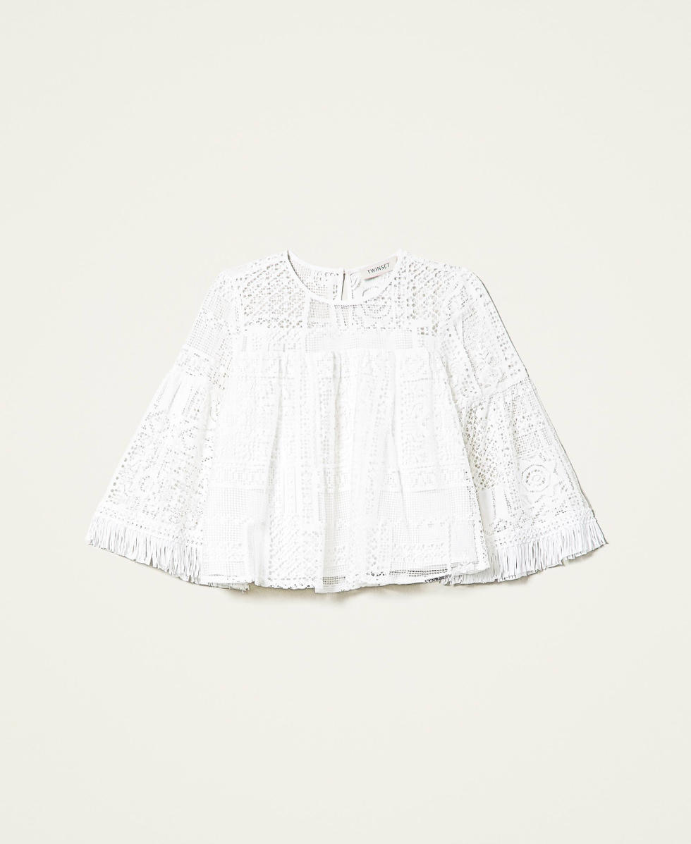 Lace blouse with fringes