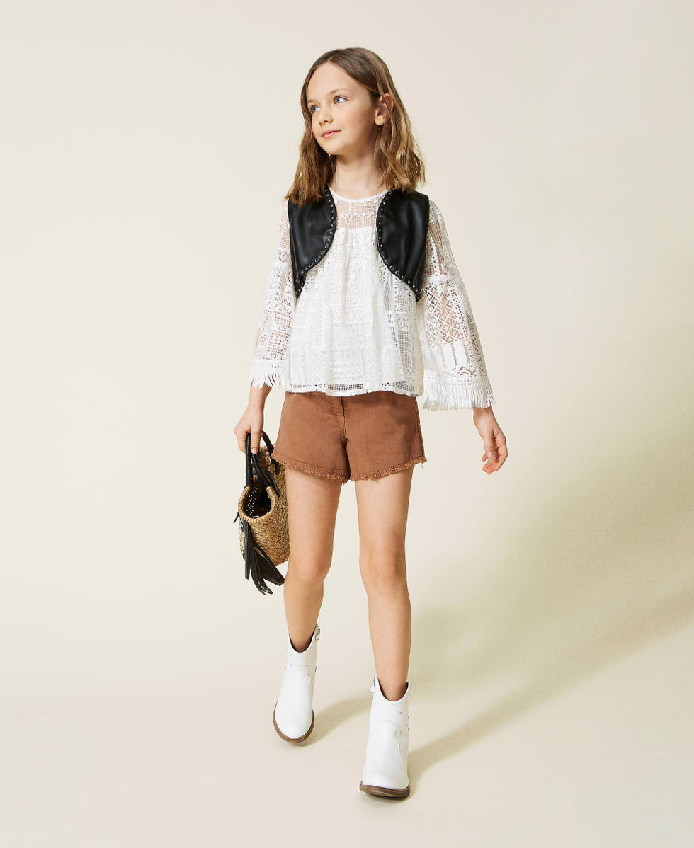 Lace blouse with fringes