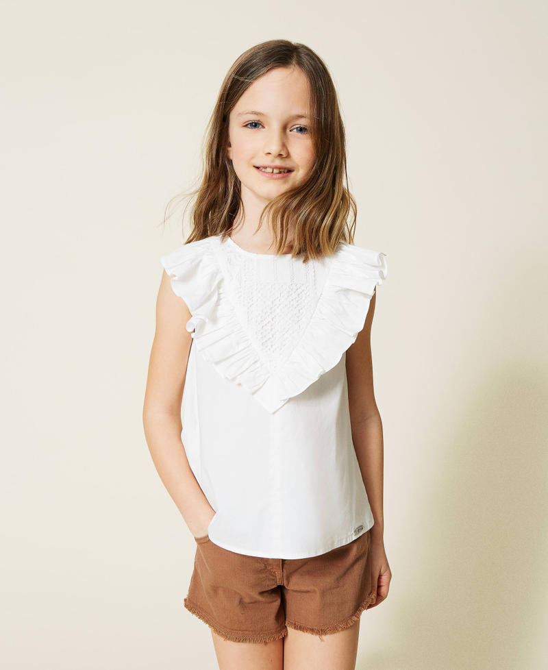 Poplin top with lace Off White Girl 221GJ2Q62-01