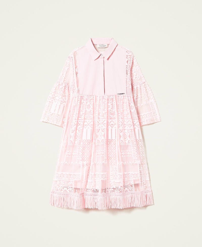Платье-миди из поплина и кружева Розовый Мел Девочка 221GJ2Q64-0S