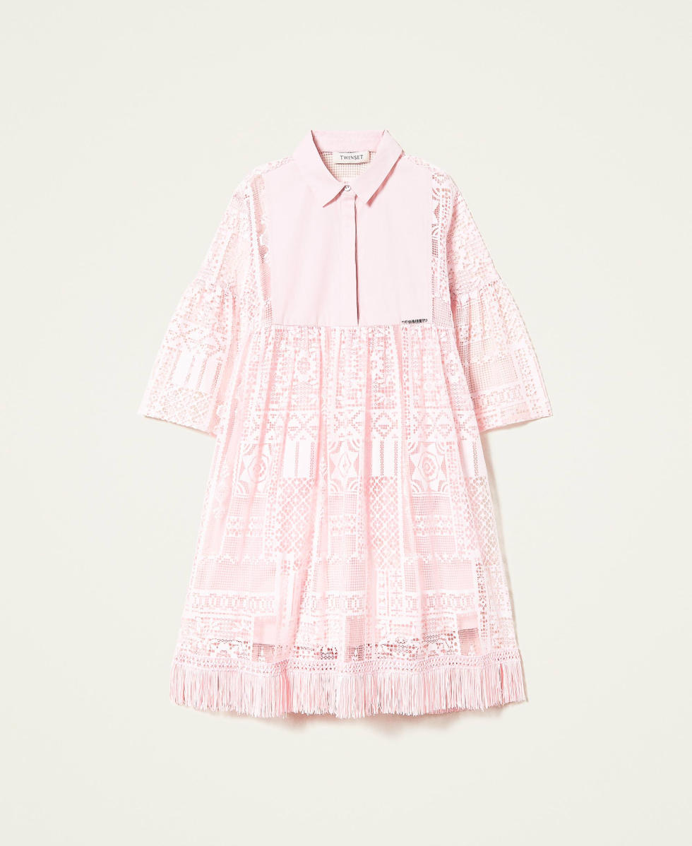 Midi poplin and lace dress Girl, Pink | TWINSET Milano