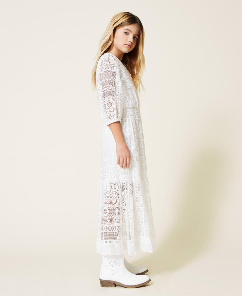 Длинное кружевное платье Off White Девочка 221GJ2Q65-03