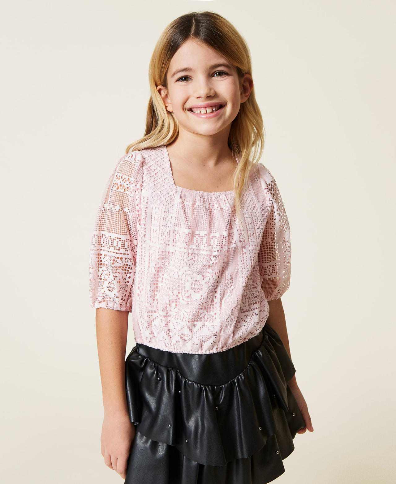 Кружевная блузка Розовый Мел Девочка 221GJ2Q66-03
