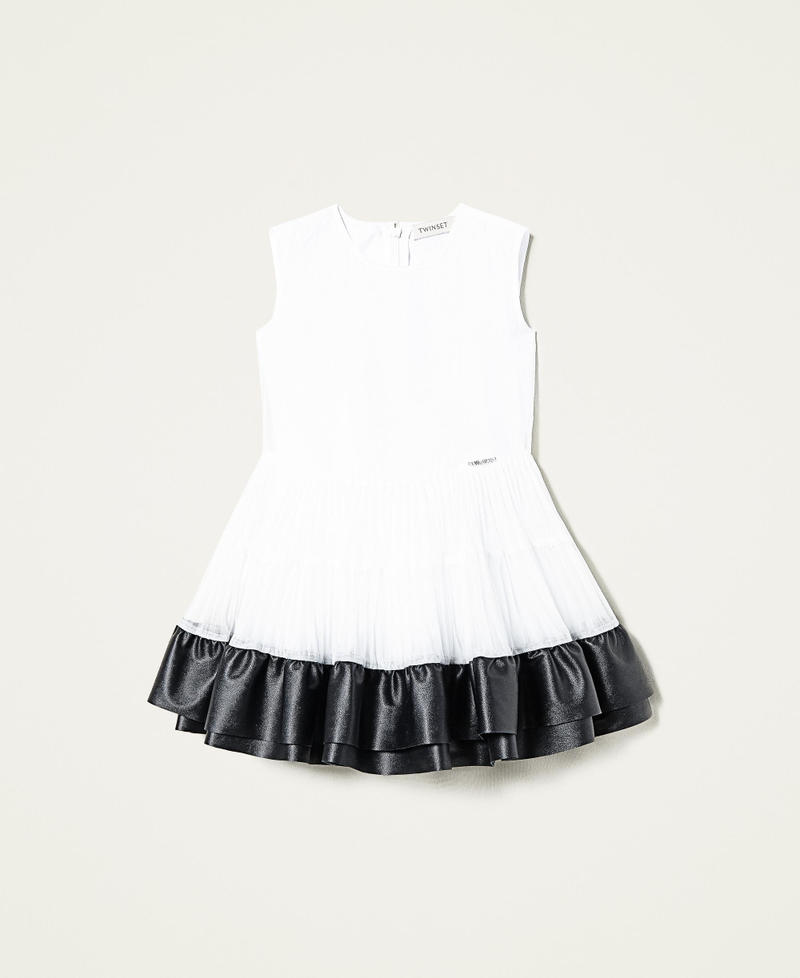 Kleid aus Organza mit Besatz Zweifarbig Off White / Schwarz Mädchen 221GJ2QAA-0S