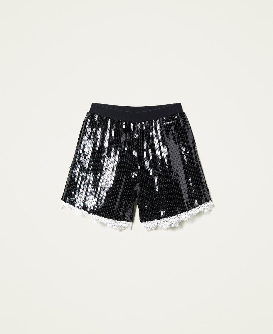 Shorts in full paillettes Nero Bambina 221GJ2T10-0S