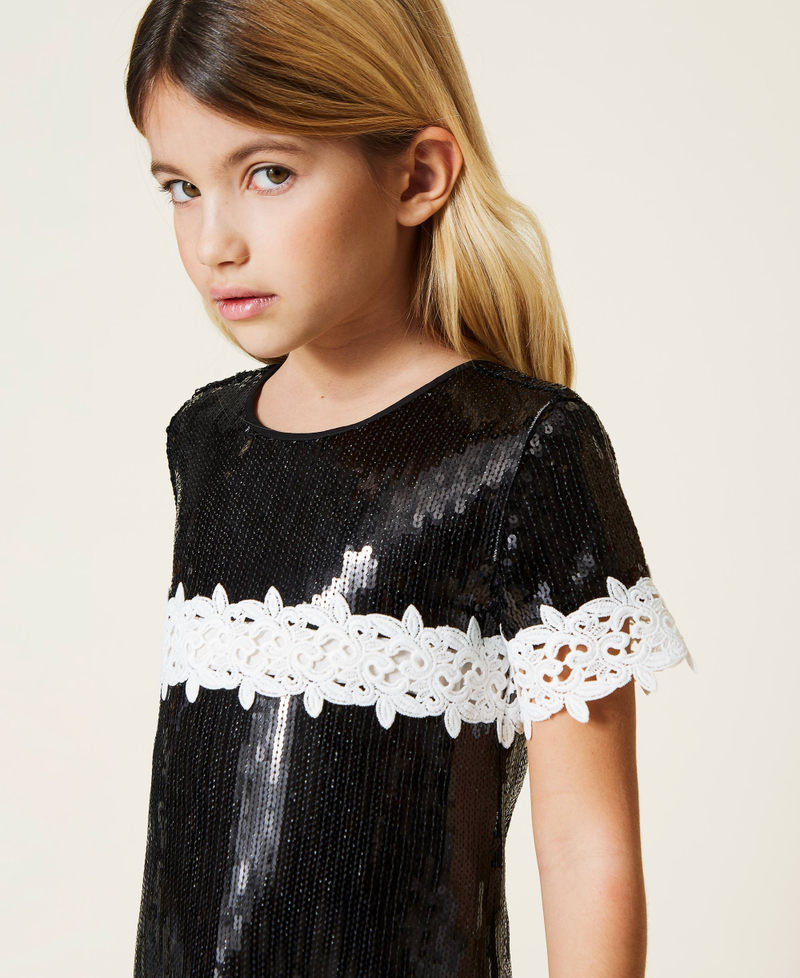 Платье со сплошной отделкой пайетками Черный Девочка 221GJ2T11-04