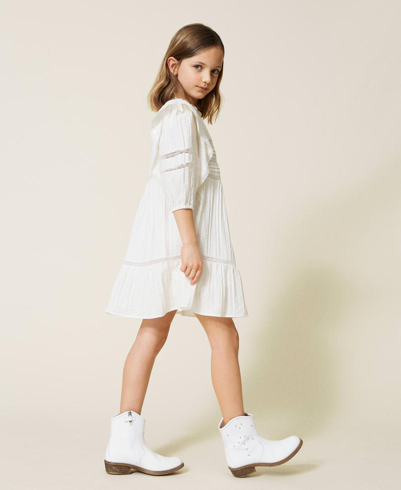Muslin dress with lace Off White Girl 221GJ2T42-02