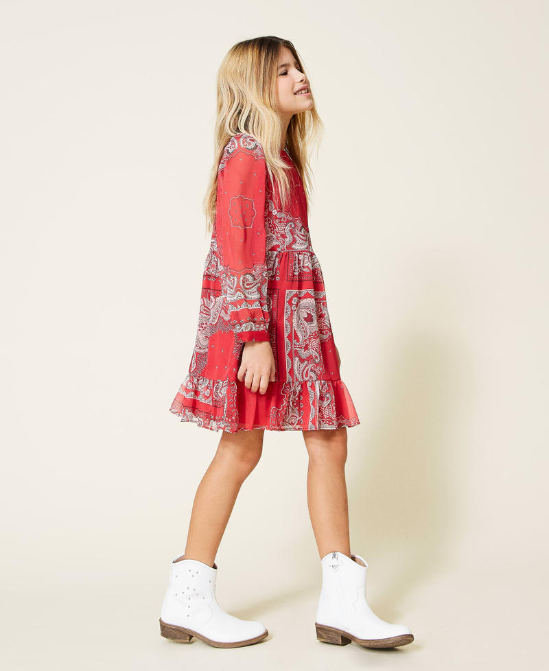 Creponne dress with bandanna print "Fire Red” Bandanna Print Girl 221GJ2T50-02