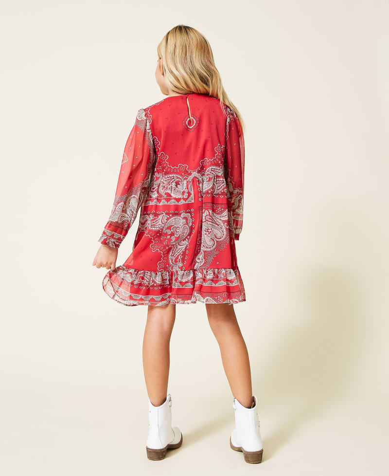 Платье из креп-шифона с принтом в стиле 'бандана' Принт Бандана Красный "Огненно-красный" Девочка 221GJ2T50-03