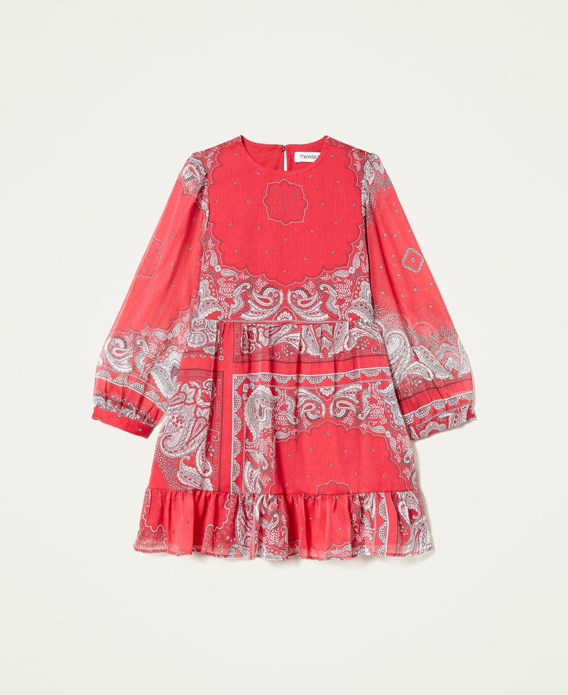 Kleid aus Krepon mit Bandanaprint Bandanaprint „Fire Red“-Rot Mädchen 221GJ2T50-0S