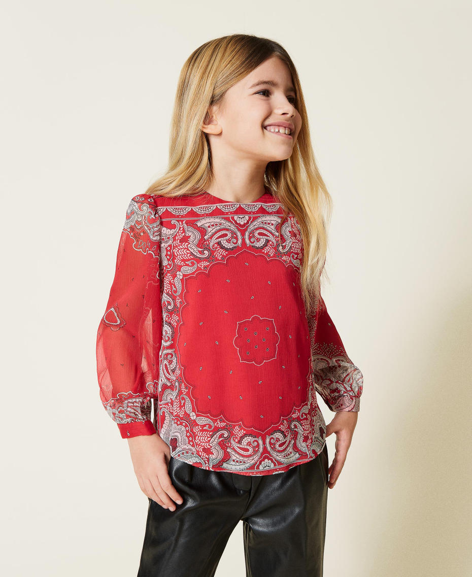 Creponne blouse with bandanna print "Fire Red” Bandanna Print Girl 221GJ2T51-01