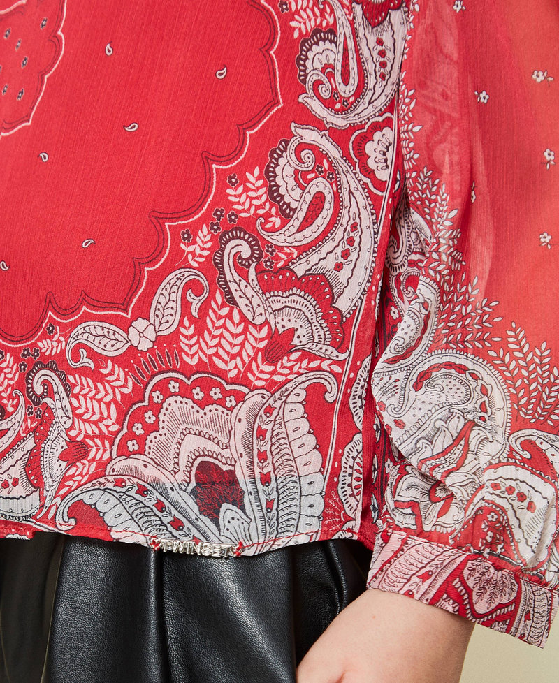 Блузка из креп-шифона с принтом в стиле 'бандана' Принт Бандана Красный "Огненно-красный" Девочка 221GJ2T51-05