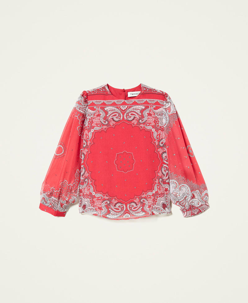 Блузка из креп-шифона с принтом в стиле 'бандана' Принт Бандана Красный "Огненно-красный" Девочка 221GJ2T51-0S