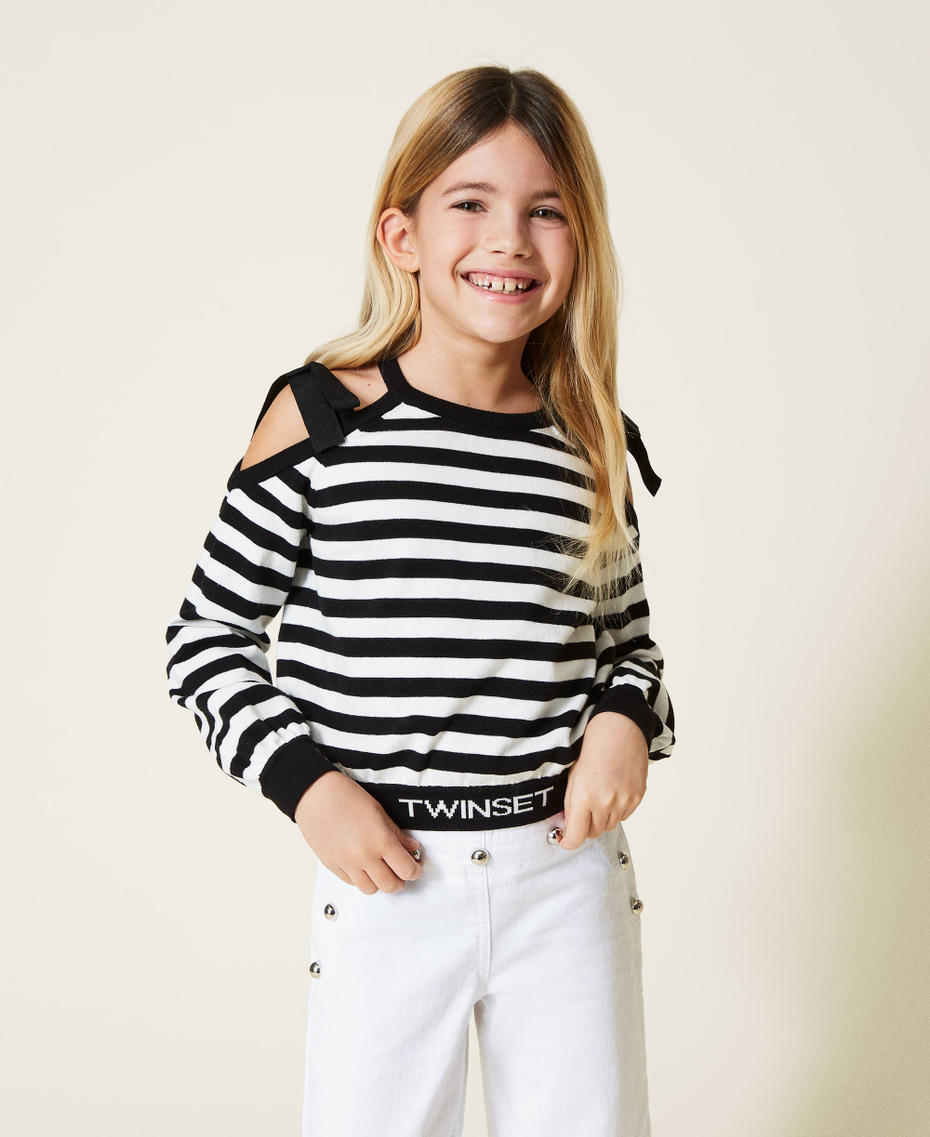 Striped jumper with logo Off White / Black Stripes Girl 221GJ3181-01