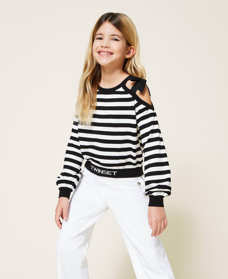 Striped jumper with logo Off White / Black Stripes Girl 221GJ3181-03