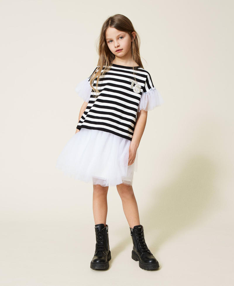 Dress with tulle and striped jumper set