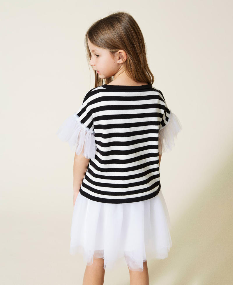 Dress with tulle and striped jumper set Off White Stripe Two-tone Black / Off White Girl 221GJ3182-04