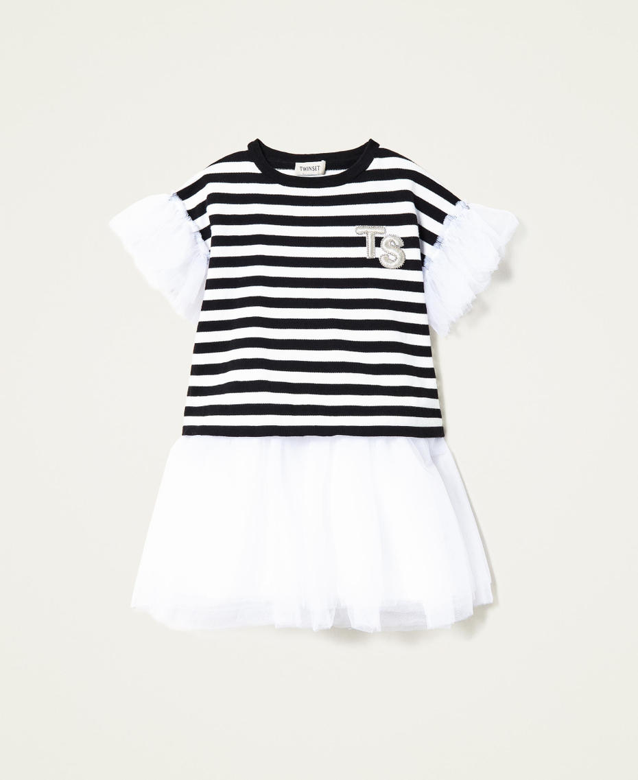 Dress with tulle and striped jumper set