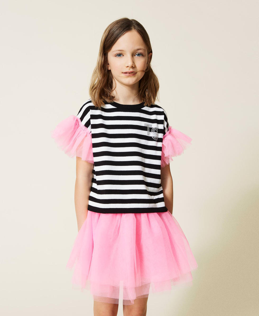 Abito con tulle e maglia a righe Bambina Bianco TWINSET Milano