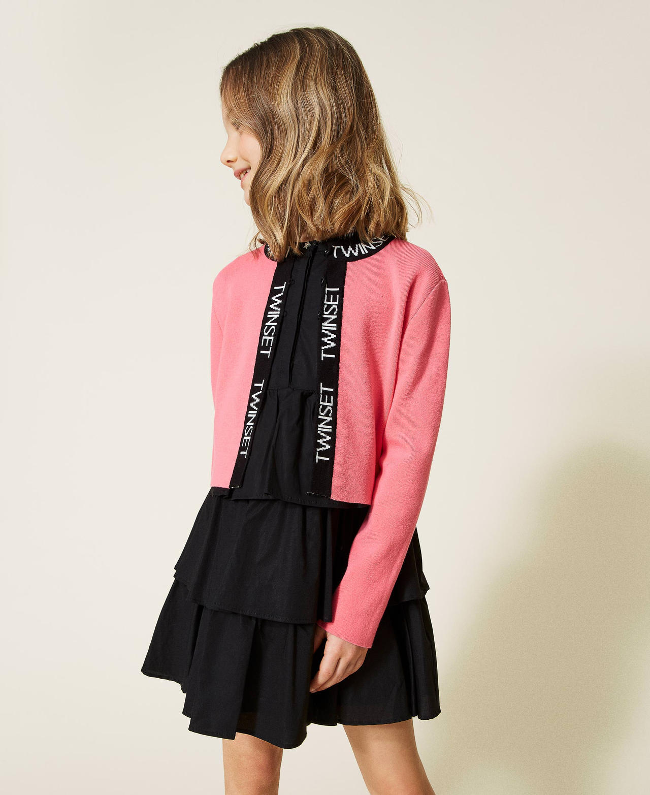 Jacquard logo jacket Two-tone “Shocking” Pink / Black Girl 221GJ3190-02