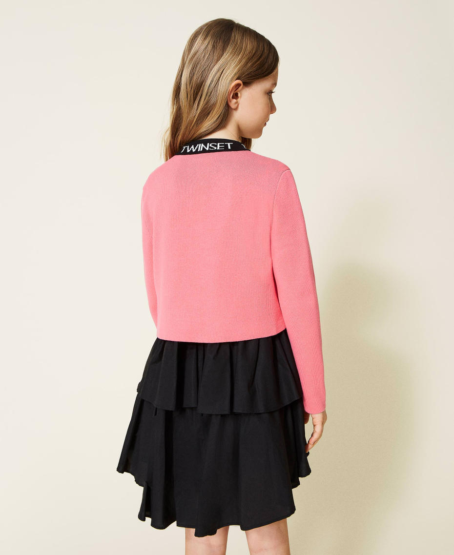 Jacquard logo jacket Two-tone “Shocking” Pink / Black Girl 221GJ3190-05