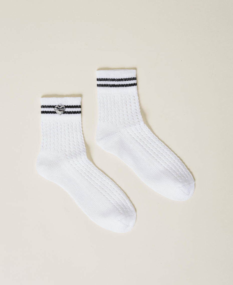 Openwork striped socks Bicolour Off White / Black Girl 221GJ4QX0-01