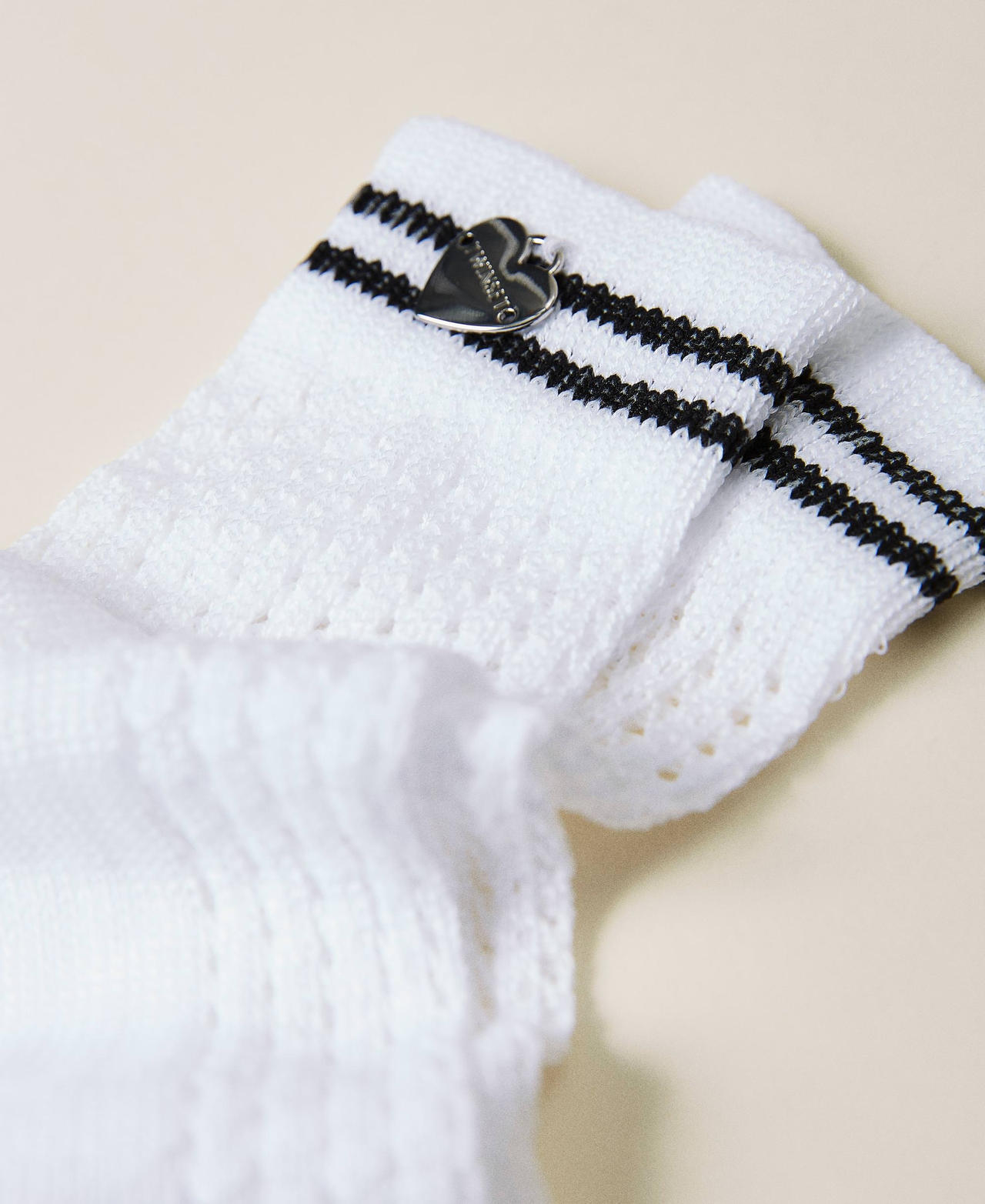 Chaussettes ajourées avec rayures Bicolore Blanc Cassé / Noir Fille 221GJ4QX0-02
