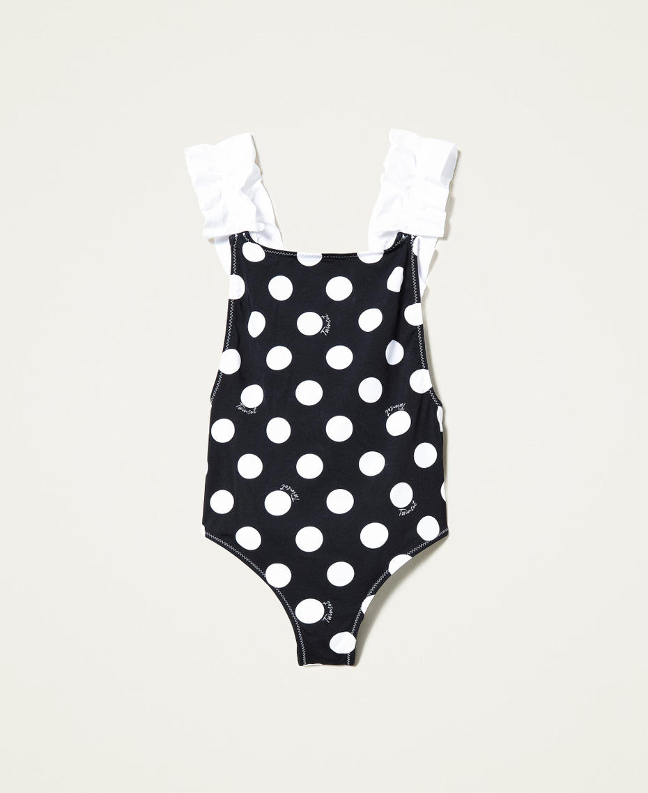 Polka dot one-piece swimsuit with logo Polka Dot Print Black Background Girl 221GJM904-0S