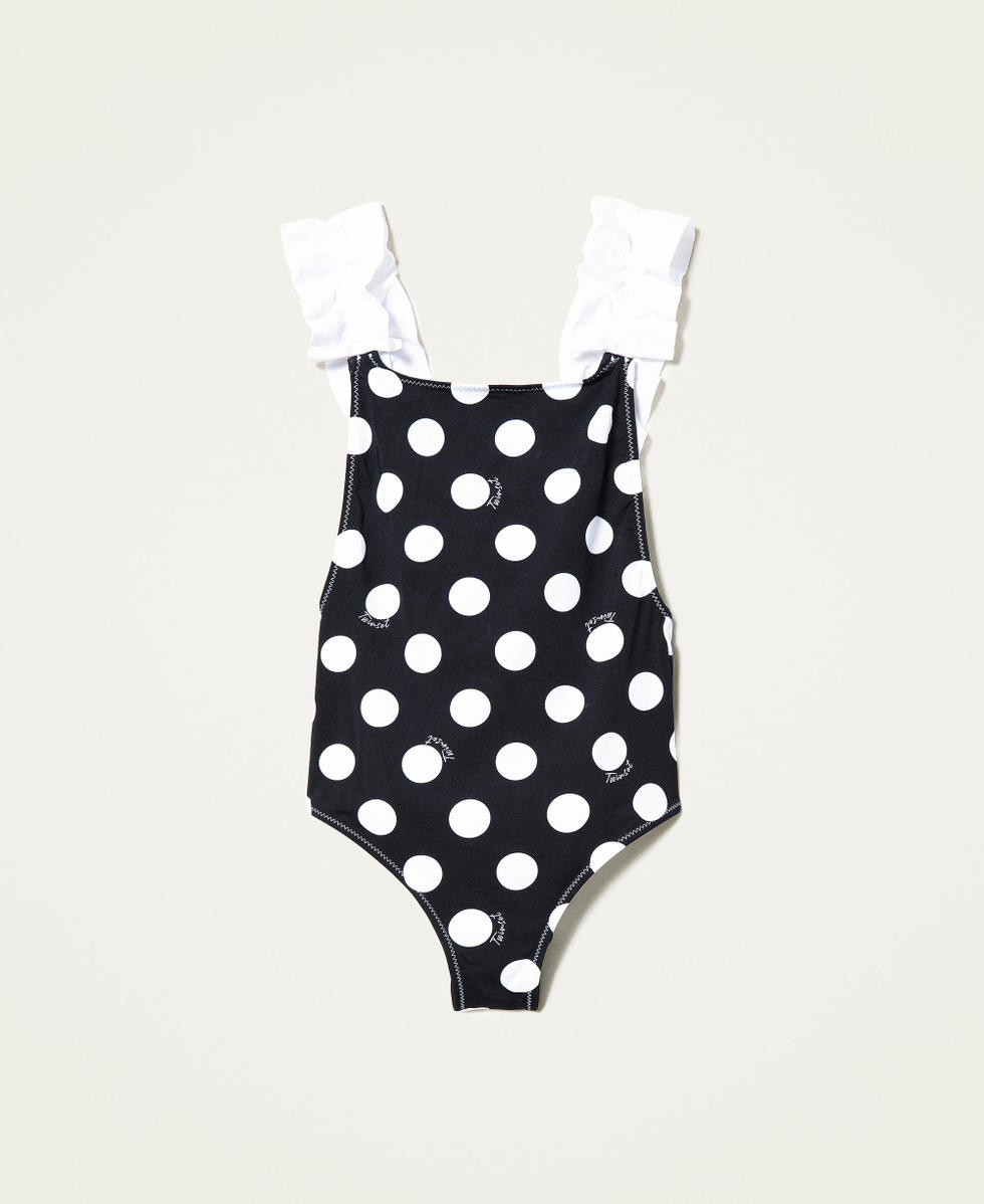 Polka dot one-piece swimsuit with logo