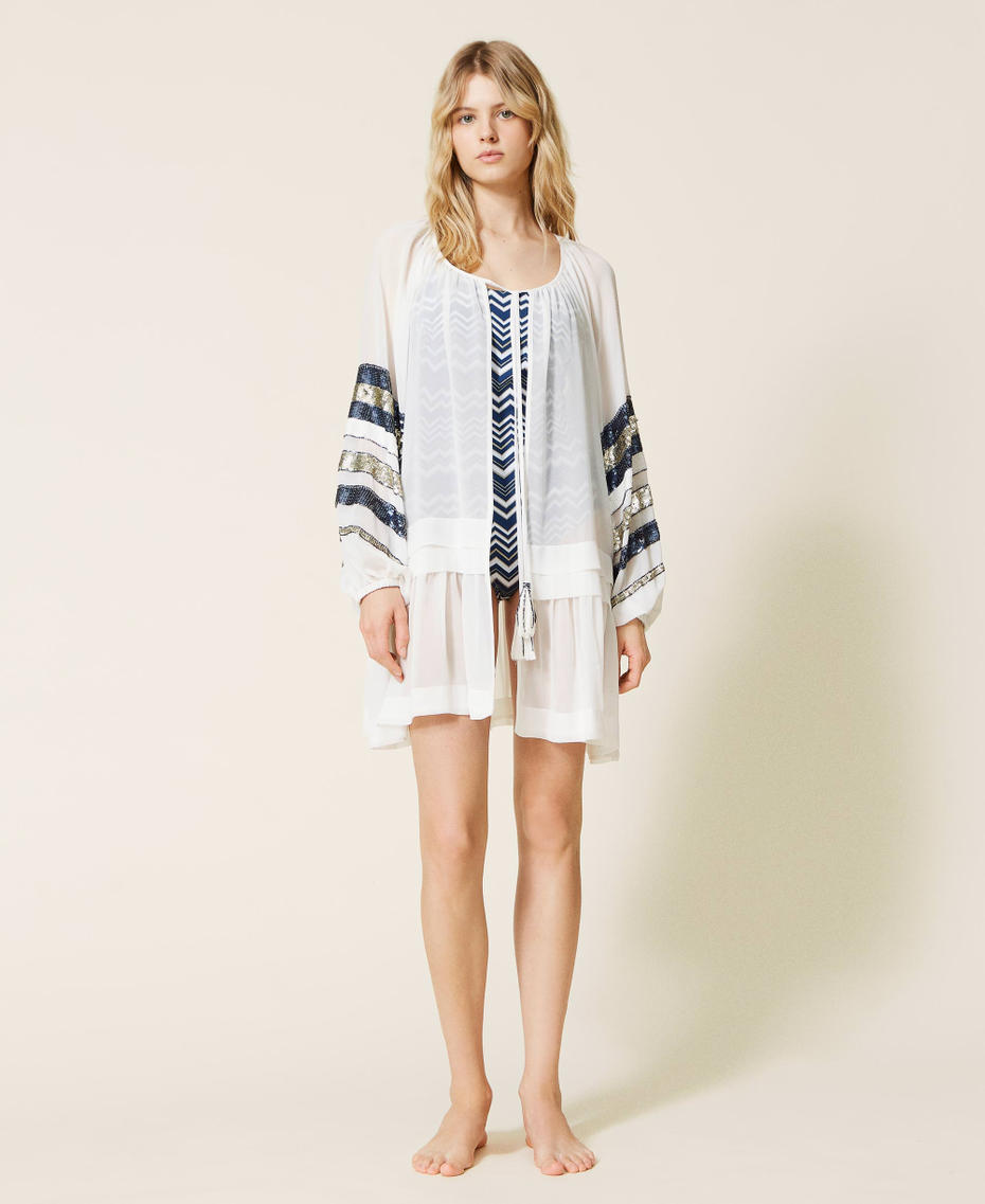 Georgette kaftan with sequins Ivory Woman 221LB23BB_00018_05