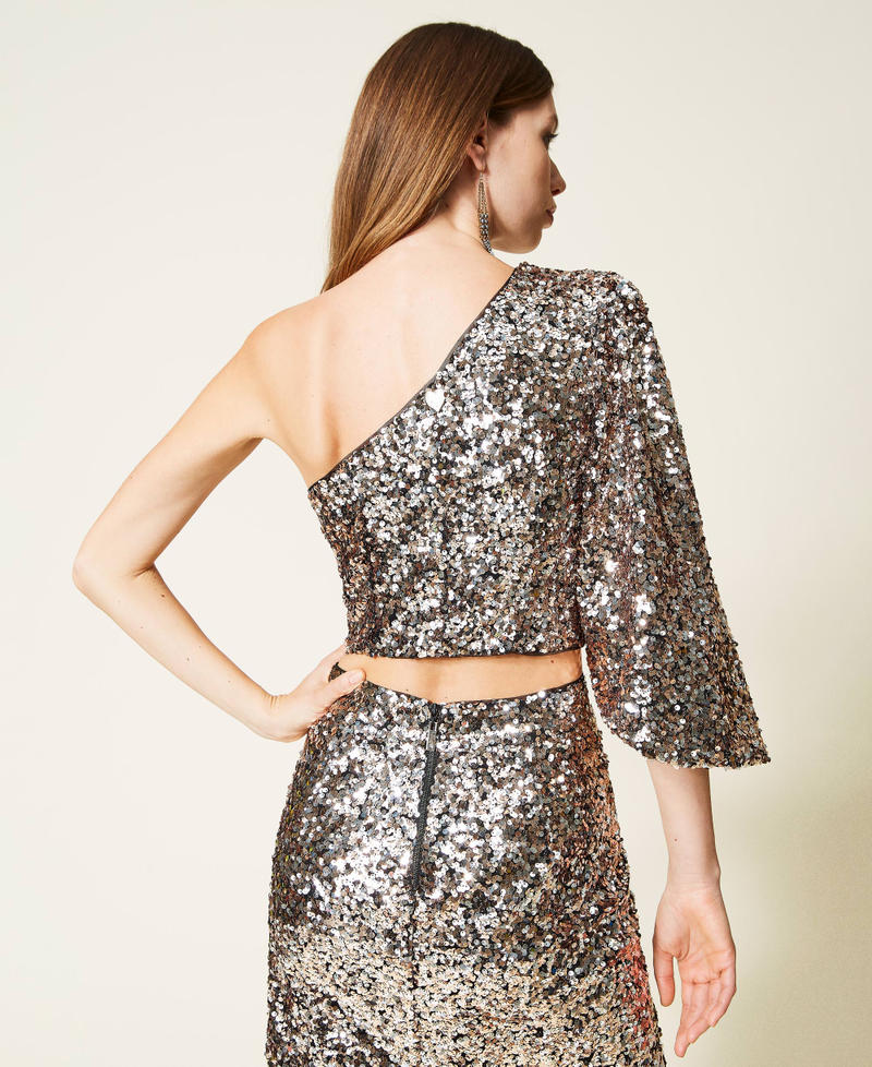 Full sequin one-shoulder top "Hazel Brown" Woman 221LB27EE_06686_04