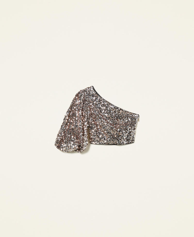 Full sequin one-shoulder top "Hazel Brown" Woman 221LB27EE_06686_0S