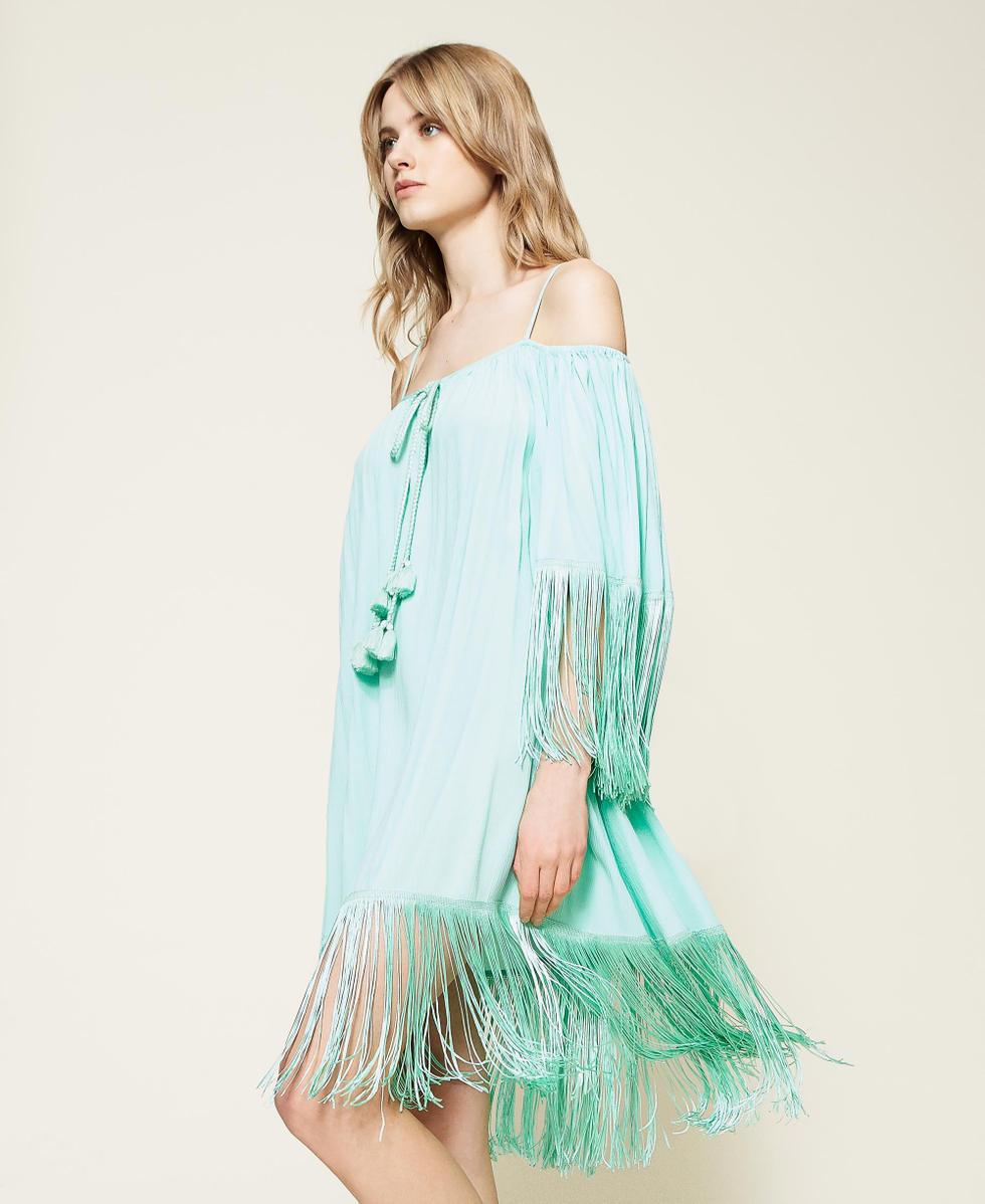 Tie Shoulder Chic Asymmetrical Green Dress