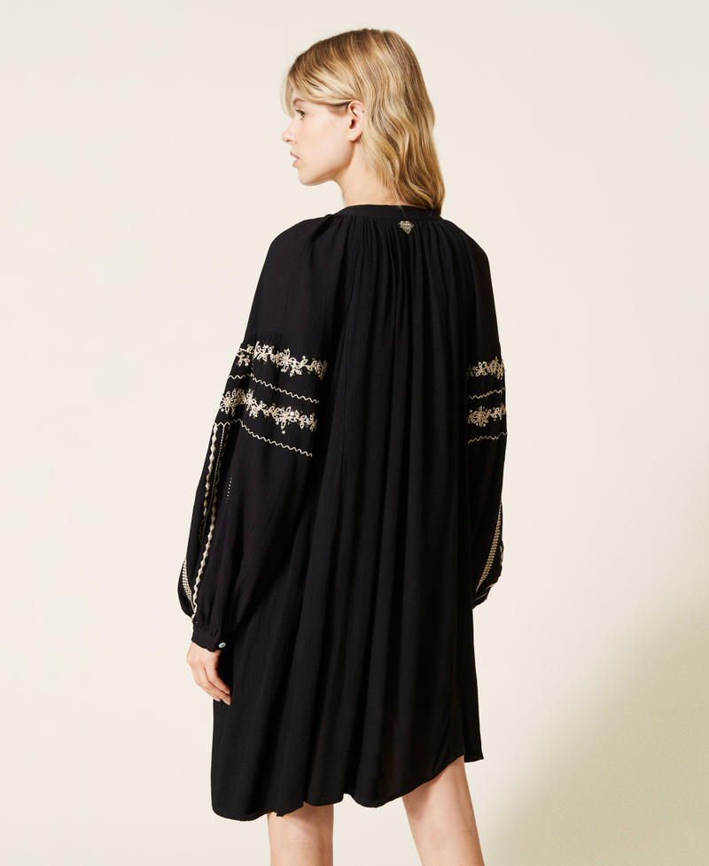 Creponne kaftan with embroidery Two-tone Black / Rope Woman 221LB2DBB-05