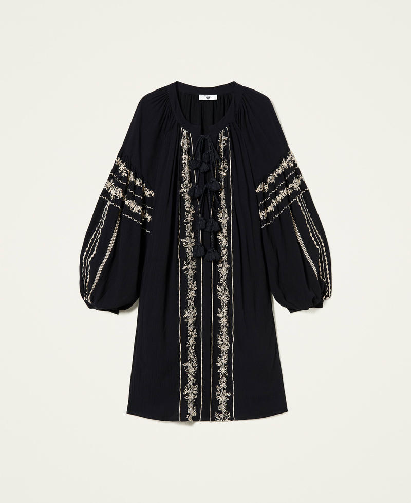 Платье-кафтан из креп-шифона с вышивкой Двухцветный Черный / Веревка женщина 221LB2DBB-0S