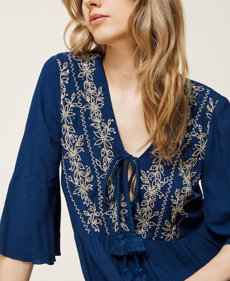 Caftan long avec broderie et sequins Bicolore Bleu « Summer Blue »/Corde Femme 221LB2DFF-04