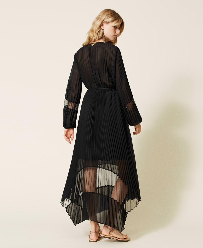Длинное плиссированное платье с поясом Черный женщина 221LB2ECC-03