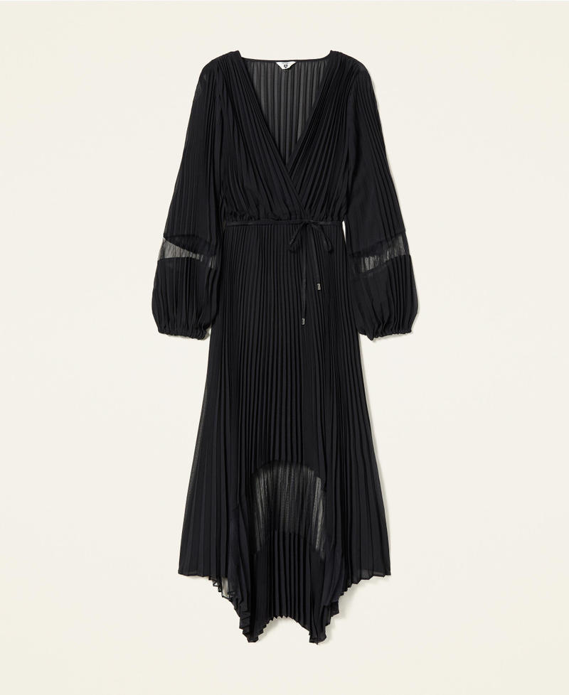 Длинное плиссированное платье с поясом Черный женщина 221LB2ECC-0S