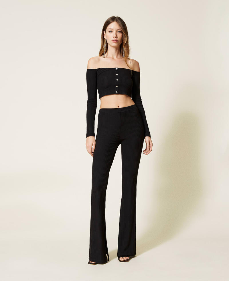 Ribbed flared trousers