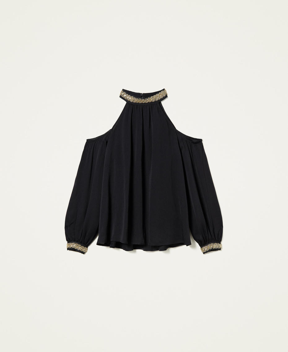 Blusa de georgette con bordado Negro Mujer 221LB2GAA-0S