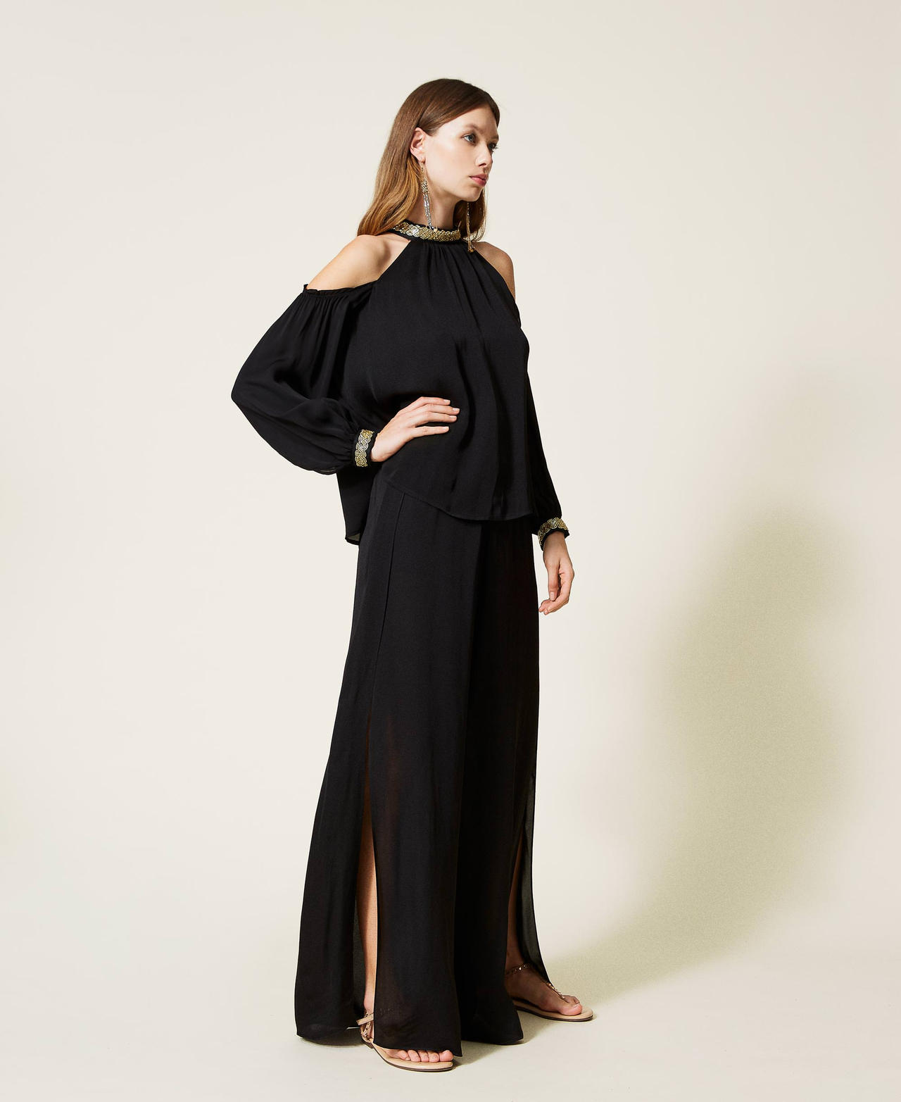 Pleated satin palazzo trousers