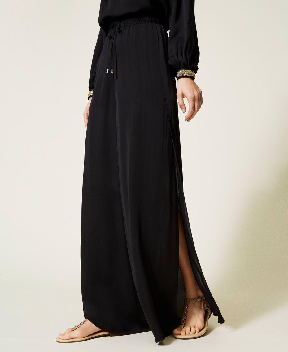 Pleated satin palazzo trousers