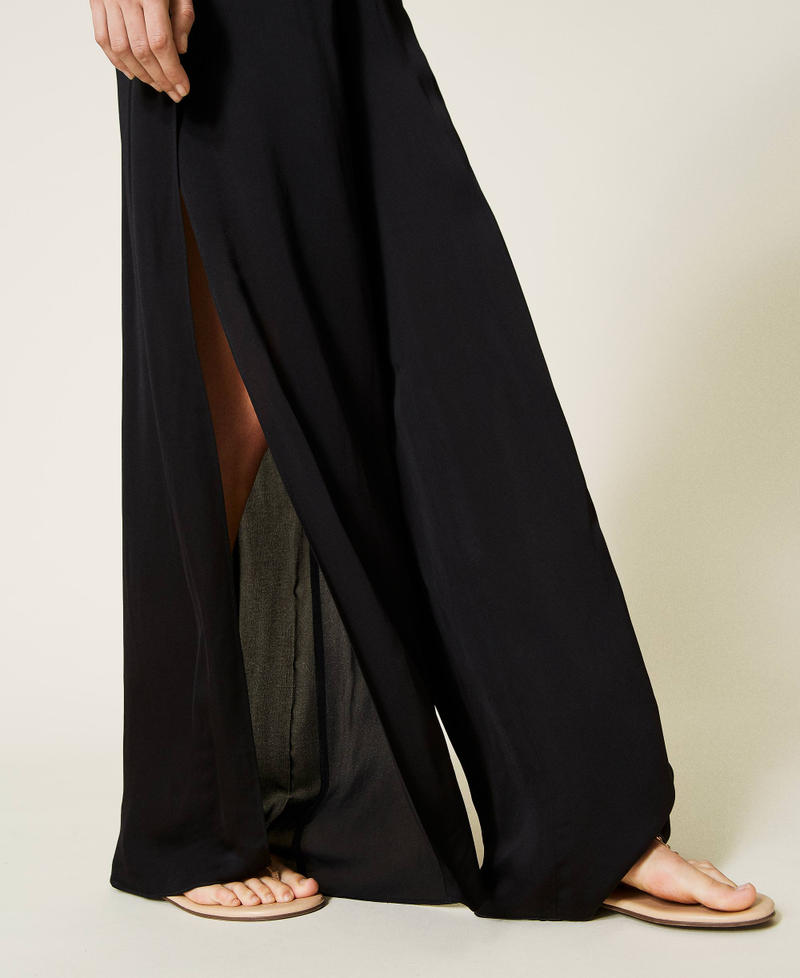 Pleated satin palazzo trousers Black Woman 221LB2GEE-06