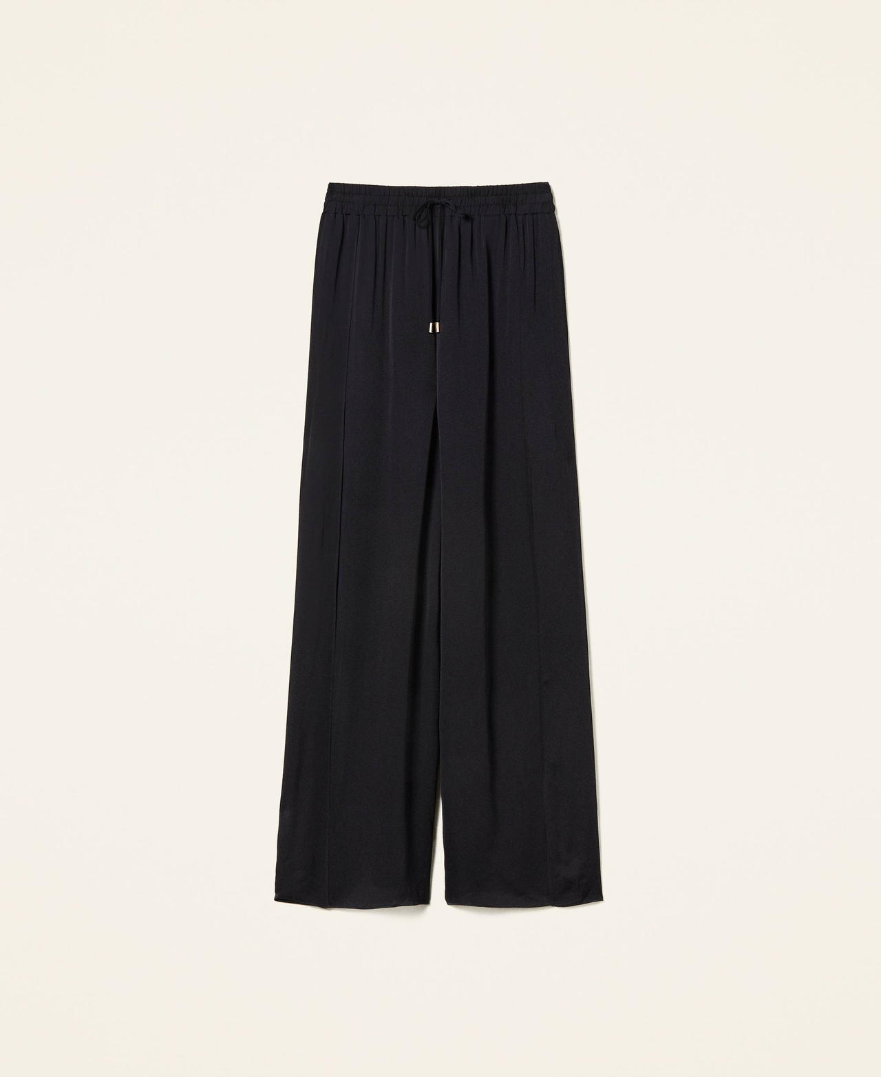 Pleated satin palazzo trousers Black Woman 221LB2GEE-0S