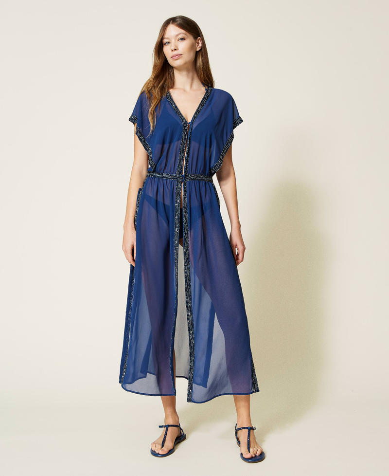 Long georgette kaftan with embroidery