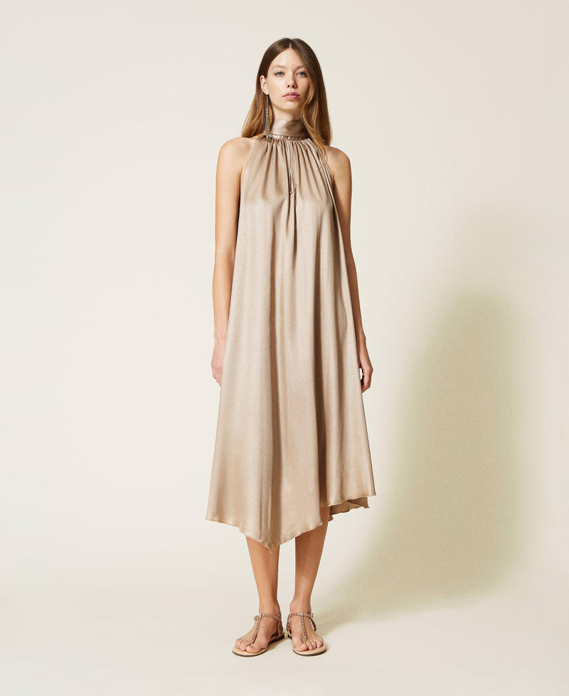Длинное платье из ламинированного жоржета Коричневый "Коричневый орех" женщина 221LB2HAA-01