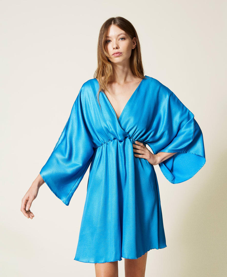 Laminated georgette kaftan Cosmic Blue Woman 221LB2HCC-01