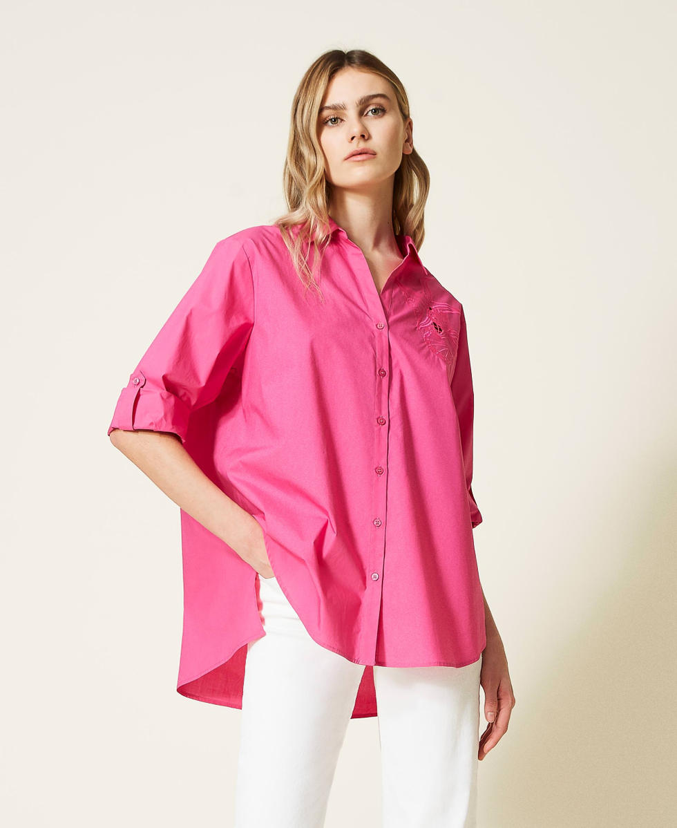 Camicia in popeline con ricamo Donna Fucsia TWINSET Milano