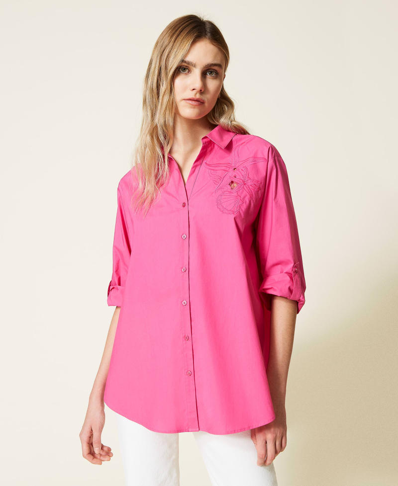 Poplin shirt with embroidery "Raspberry” Fuchsia Woman 221LB2JCC-02