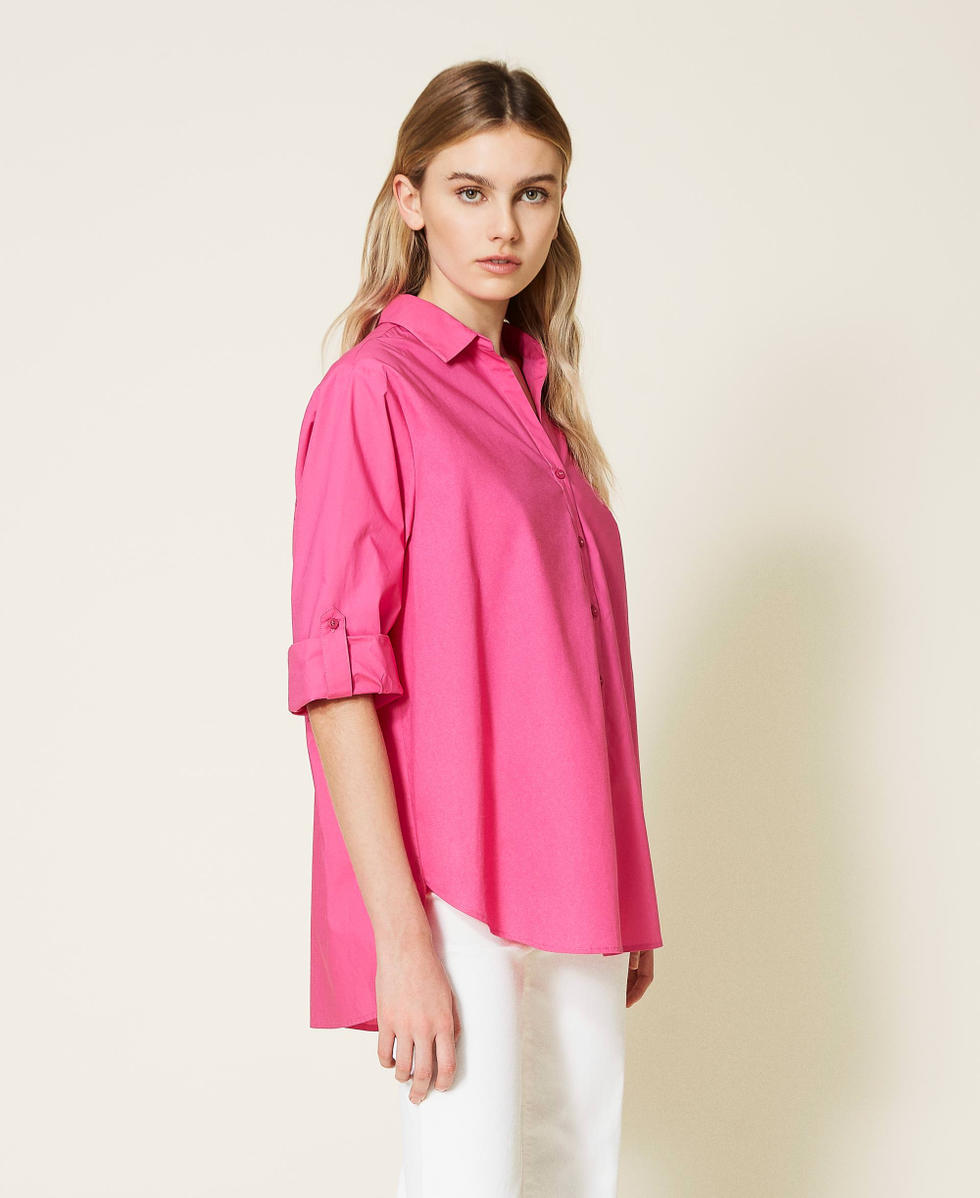 Poplin shirt with embroidery Woman, Fuchsia | TWINSET Milano